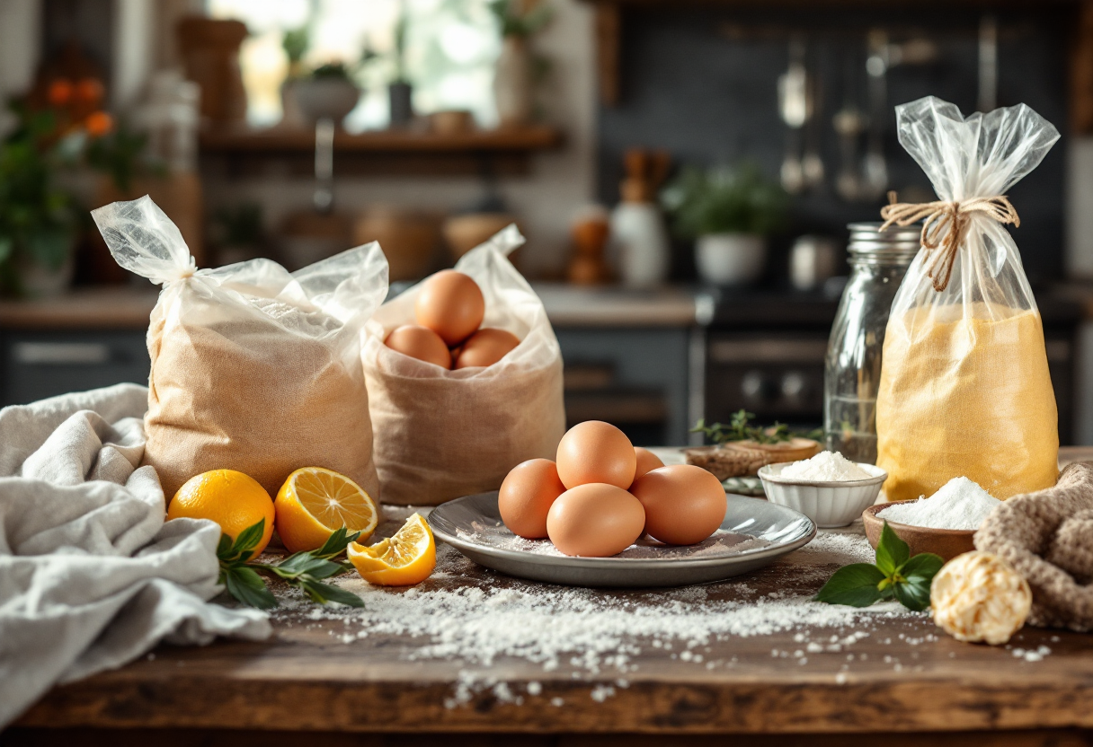 Utensili e ingredienti per colomba pasquale fatta in casa