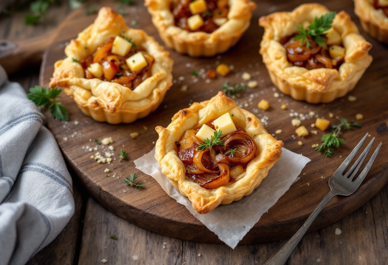 Tartellette con robiola, cipolla e timo limone