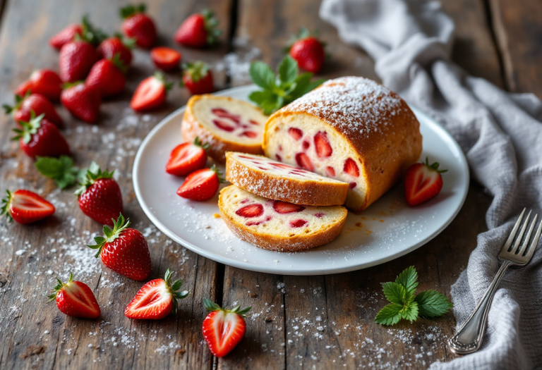 Toast di colomba decorato con fragole fresche