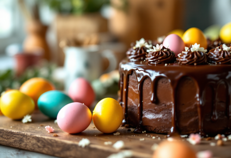 Deliziosa torta di cioccolato con uova di Pasqua
