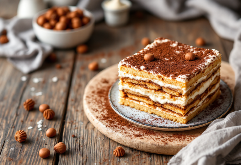 Torta diplomatica al tiramisù con strati di crema e cacao