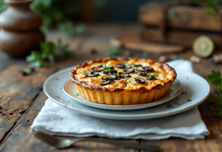 Tortino di patate e funghi servito in un piatto