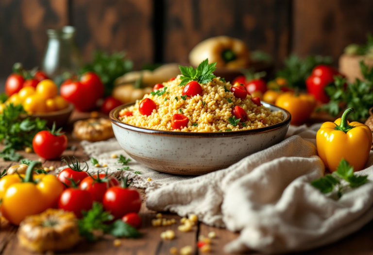Piatto di couscous alla sarda con ingredienti freschi