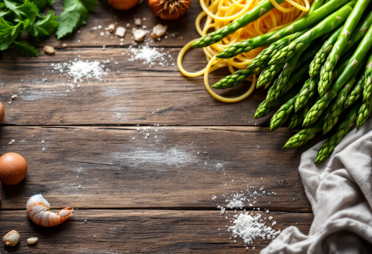 Tagliatelle con scampi e crema di asparagi freschi