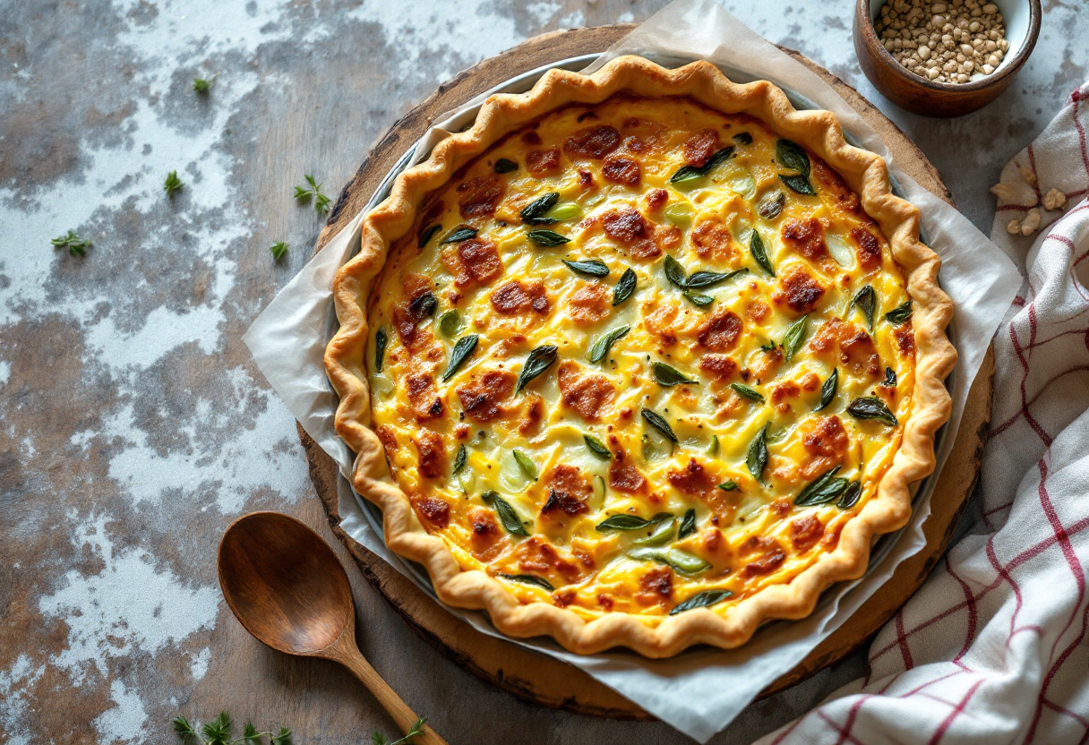 Torta salata di porri e prescinsêua tipica della Liguria