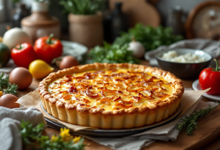 Tortino di uova e cipolle appena sfornato