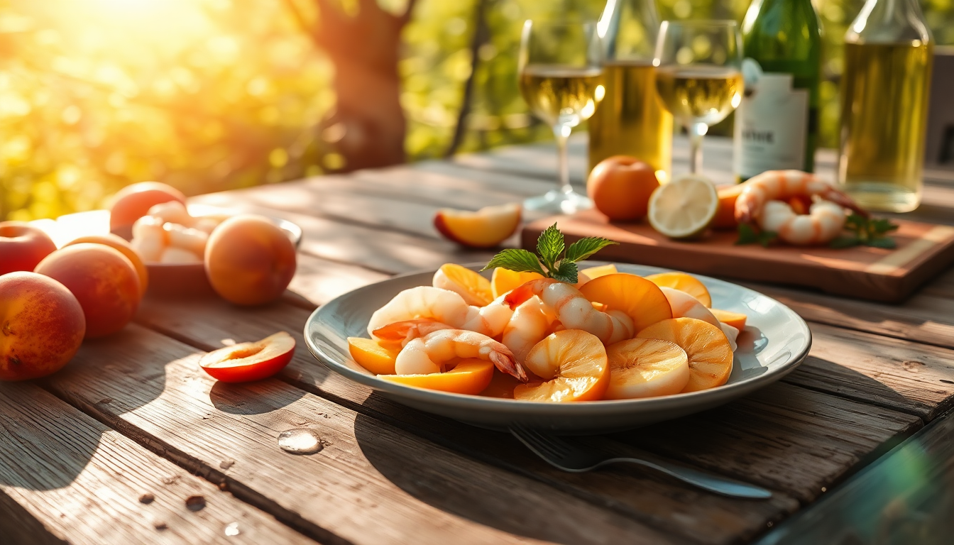 ingredienti per il carpaccio di gamberi e pesche 1749474759