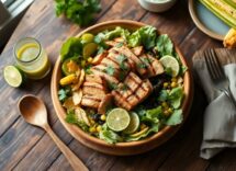 Insalata tex-mex con pollo, mais e dressing al cilantro lime