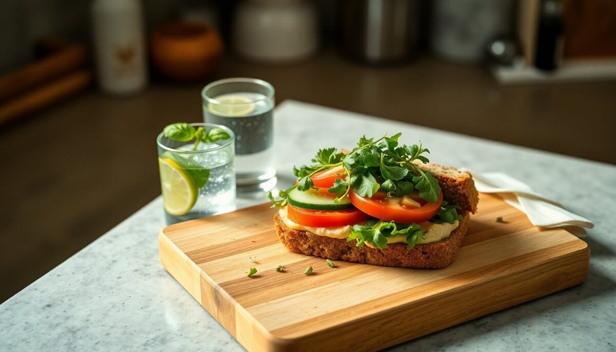 Vegan sandwich with seafood-flavoured chickpea salad