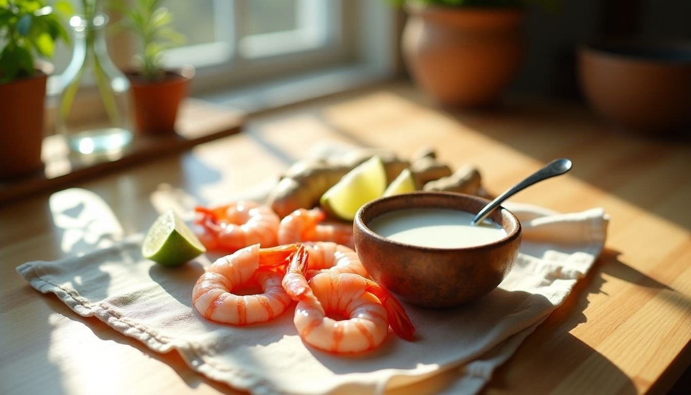 Gamberi al lime con salsa allo zenzero e variante al latte di cocco