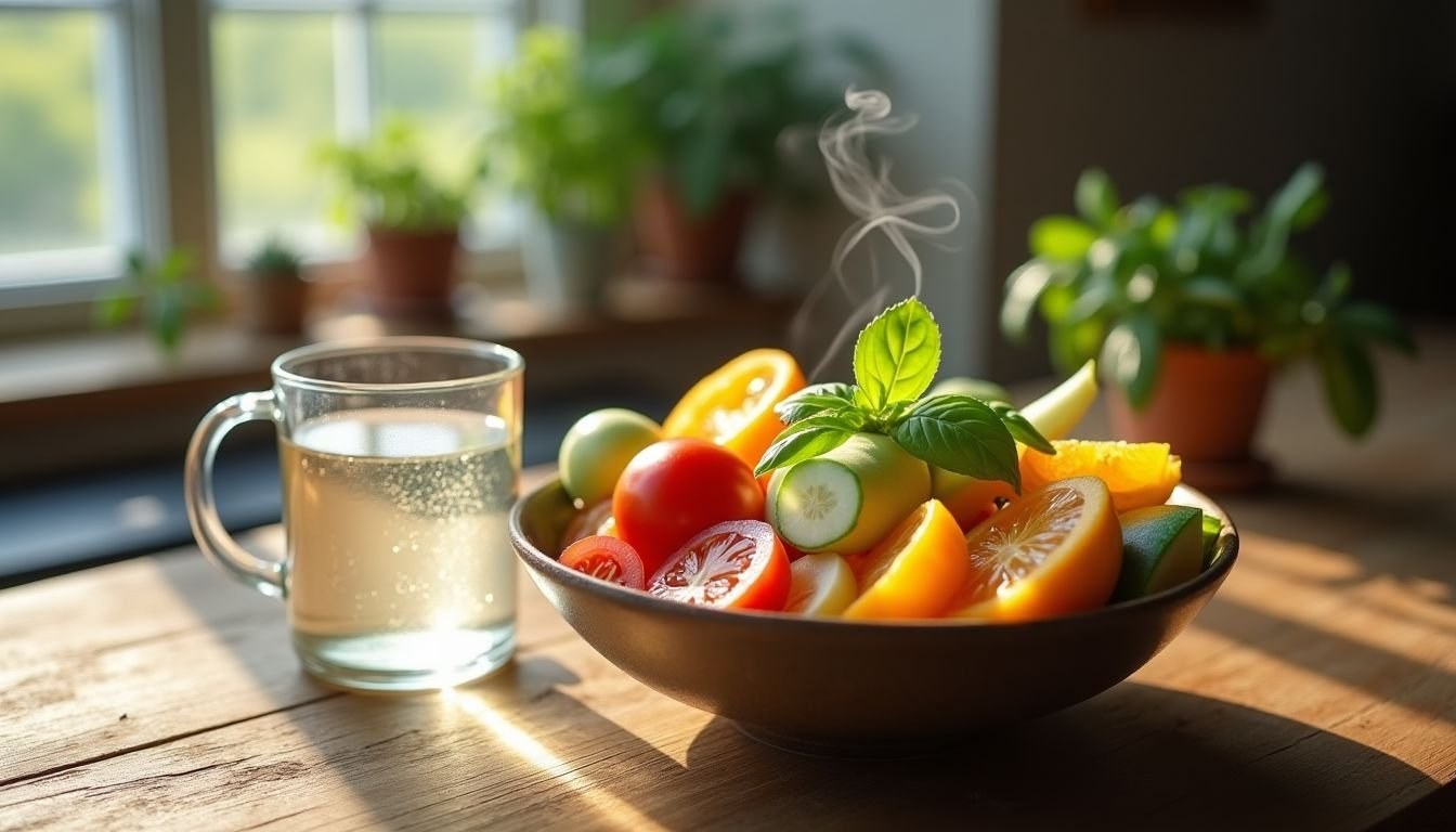 Guida all’idratazione nel piatto con frutta e verdura di stagione