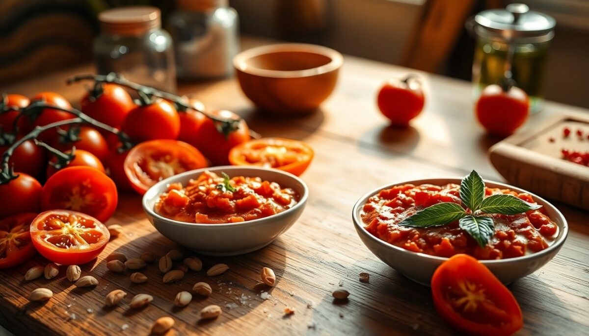 Lebanese style tomato salad with pepper cream Lebanese style tomato salad with pepper cream