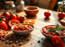 Insalata di pomodori con crema di peperoni in stile libanese
