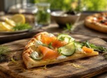 Pizza al salmone con impasto 70% e maturazione a freddo