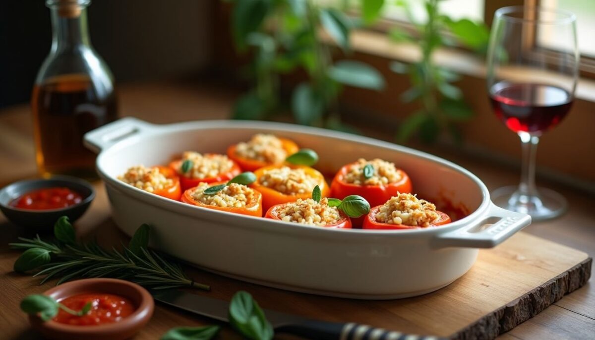 Ricetta tradizionale italiana: peperoni ripieni di riso al forno