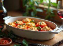 Ricetta tradizionale italiana: peperoni ripieni di riso al forno