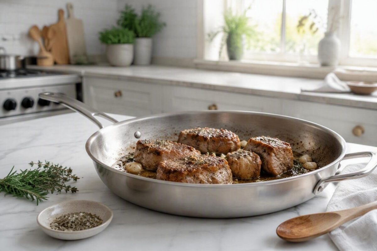 Braciole di maiale scottate in padella con burro aromatico