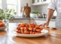 Antipasto estivo: spiedini di pesche e bacon croccanti