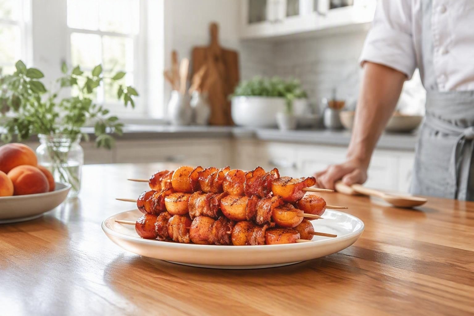 Antipasto estivo: spiedini di pesche e bacon croccanti