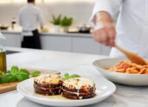 Doppiette di melanzane al forno con spaghetti e mozzarella
