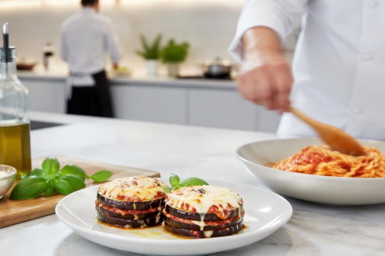Doppiette di melanzane al forno con spaghetti e mozzarella