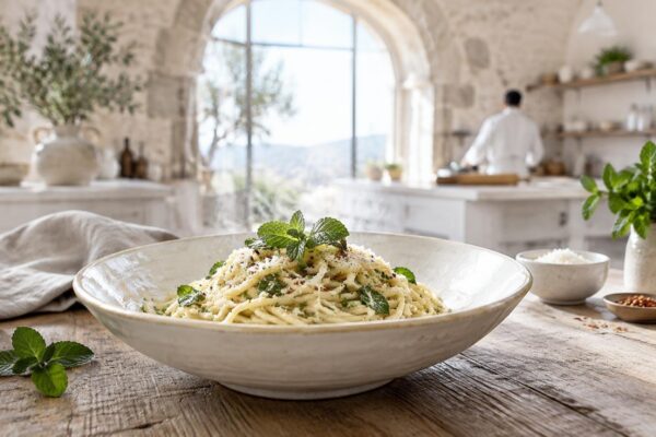 Spaghetti piccanti creamati alla mentuccia e pecorino