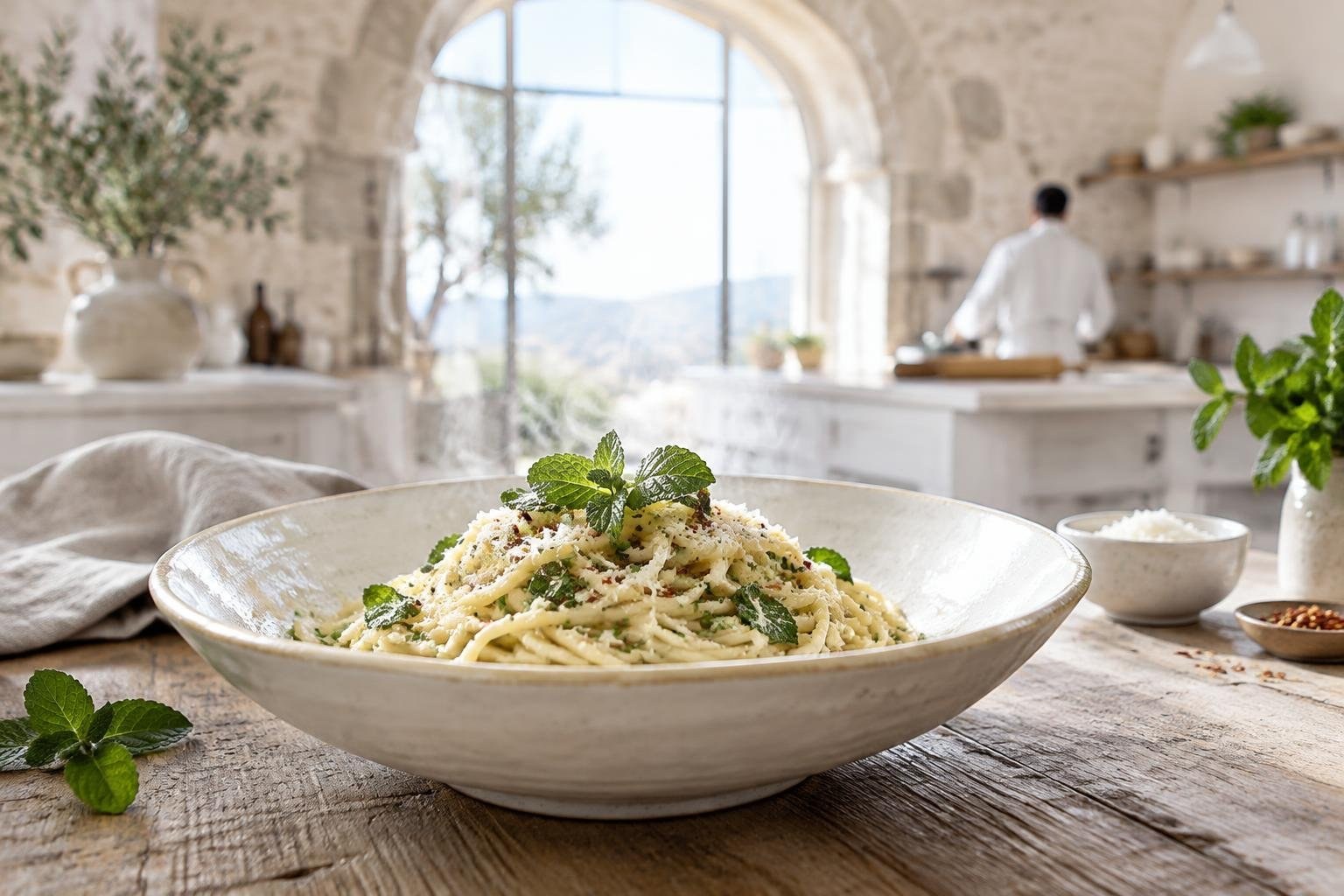 Spaghetti piccanti creamati alla mentuccia e pecorino