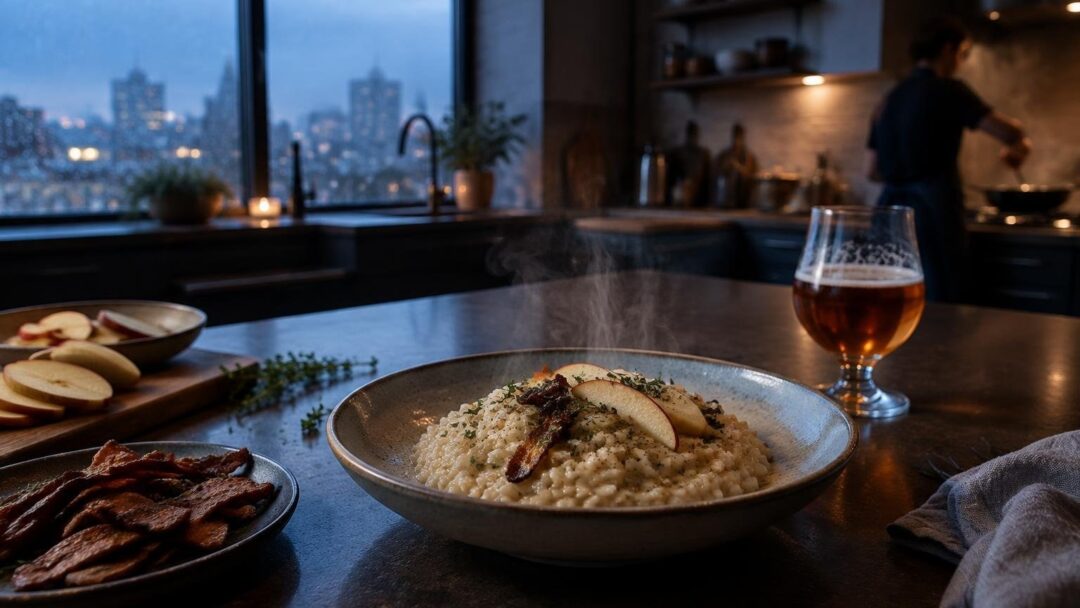 Come preparare un risotto vegano con mele, speck e birra