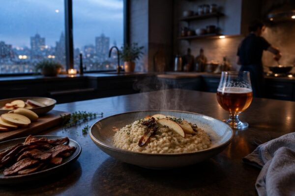 Come preparare un risotto vegano con mele, speck e birra