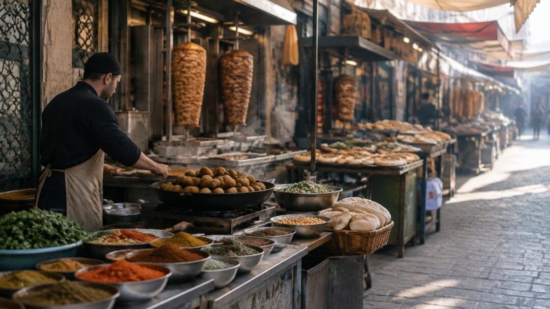 Street food mediorientale: falafel, shawarma, manakish