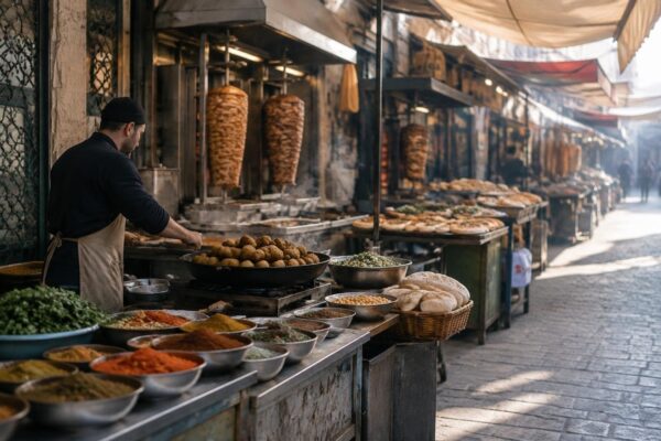 Street food mediorientale: falafel, shawarma, manakish