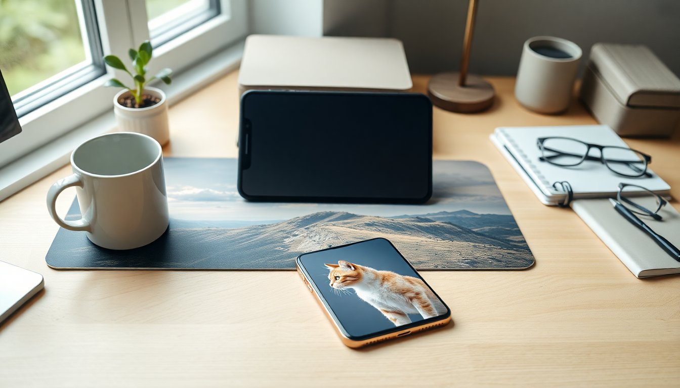 Customize your desk mat and phone case with photo-quality printing