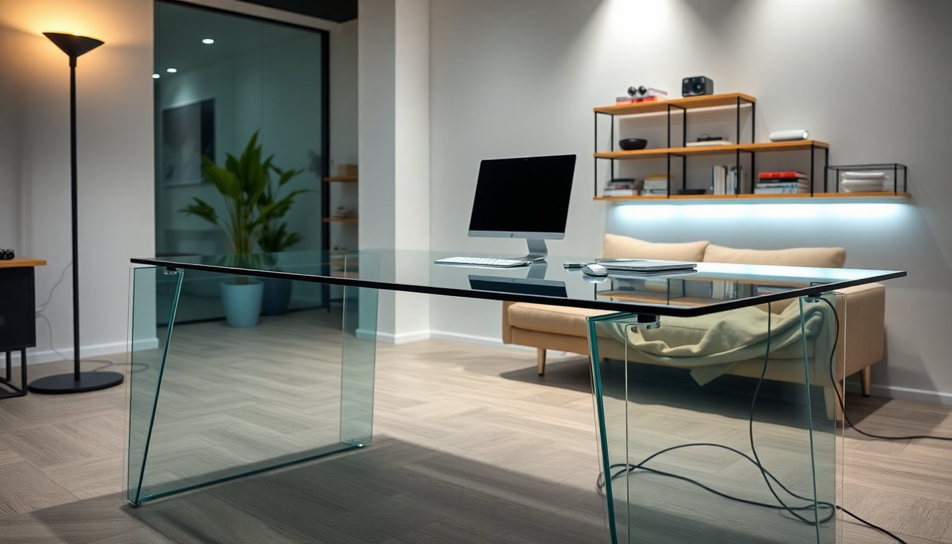 Large glass computer desk ideas for modern workspaces and gaming setups