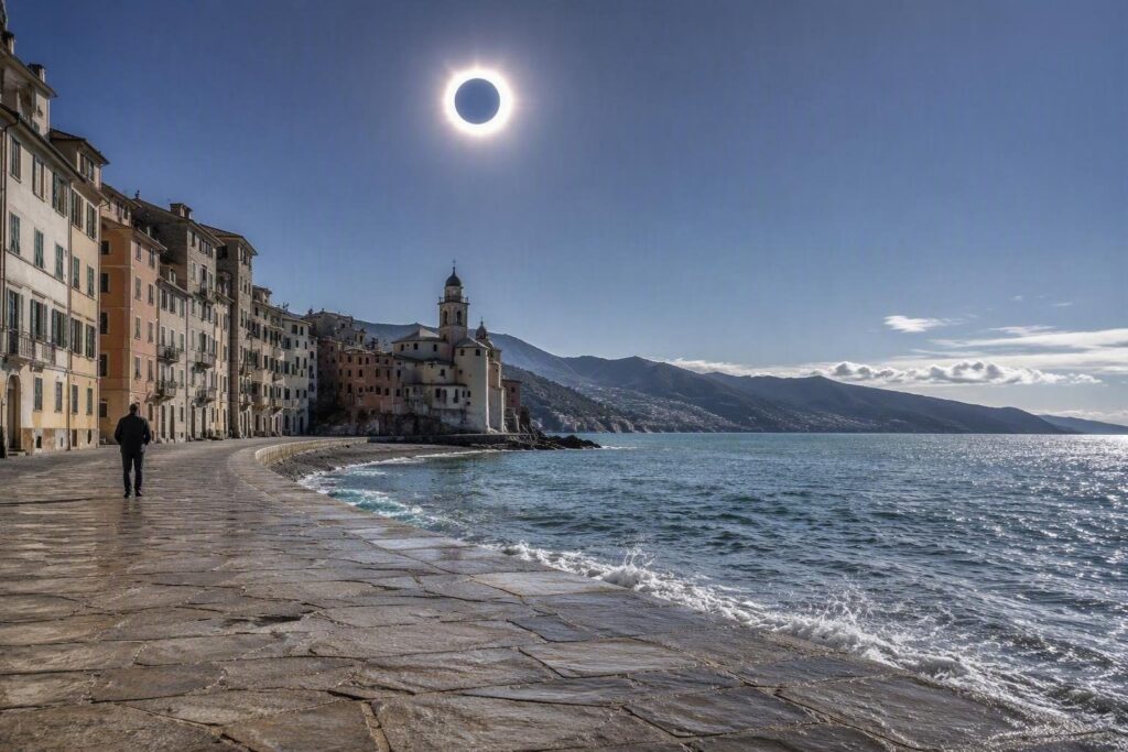 Eclissi solare a Camogli: spettacolo celeste dal lungomare e in acqua