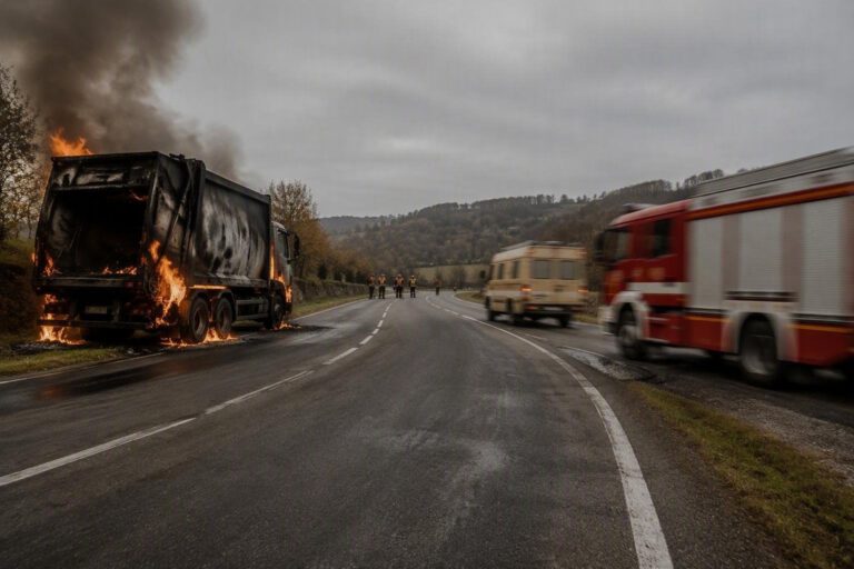Autocompattatore in fiamme sulla SS29 Var ad Altare: intervento dei Vigili del Fuoco