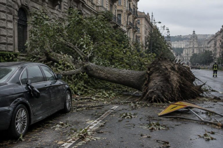 Albero cade in centro a Genova: strada chiusa e auto danneggiate