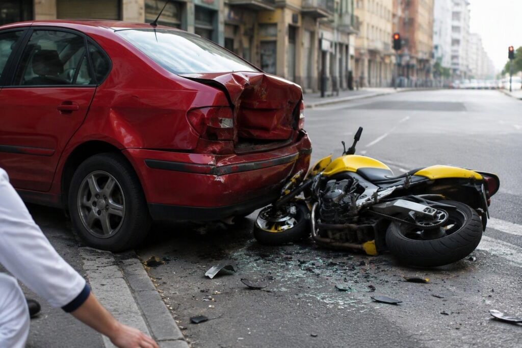 Collisione tra automobile e motocicletta in via Bobbio, Genova