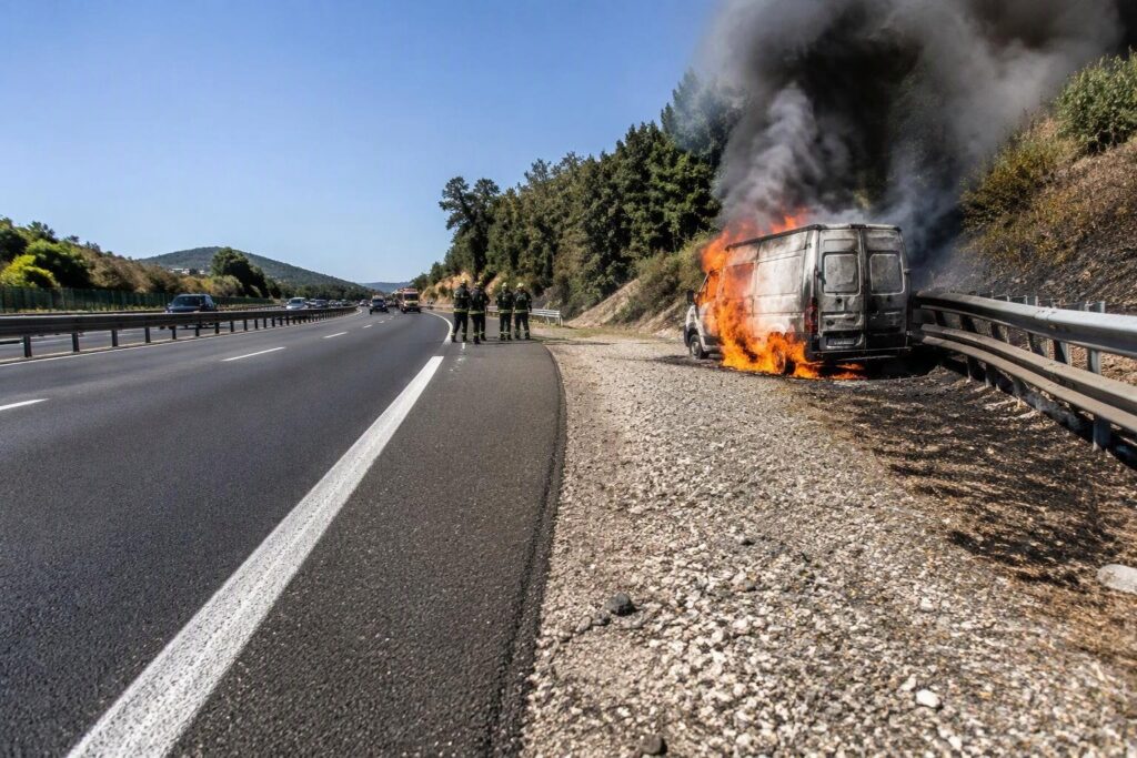 Incendio di un furgone in A-12: intervento dei vigili del fuoco