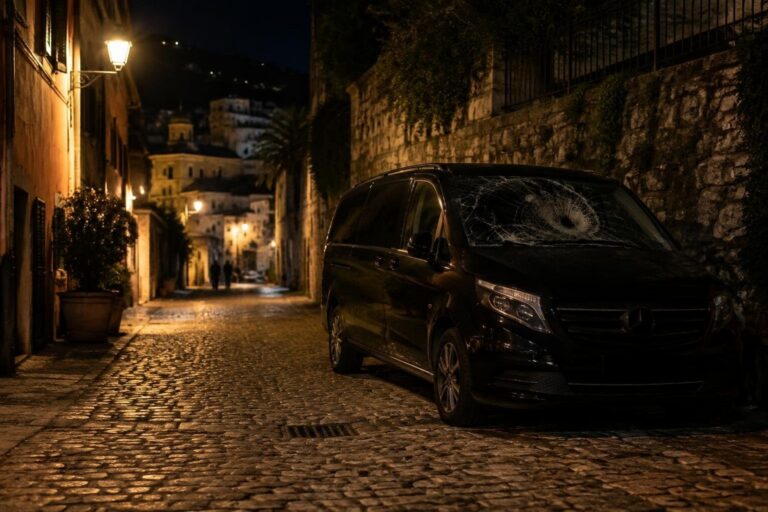 Irregolarità notturna su via Luca Cambiaso: vetro di un Mercedes distrutto