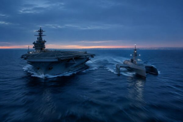First US carrier strike group sails with large unmanned surface vessel