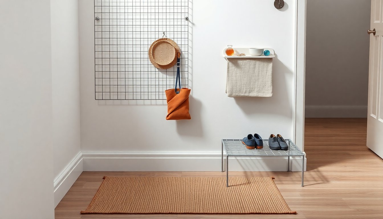 Affordable entryway organization with IKEA GREJIG wire grid