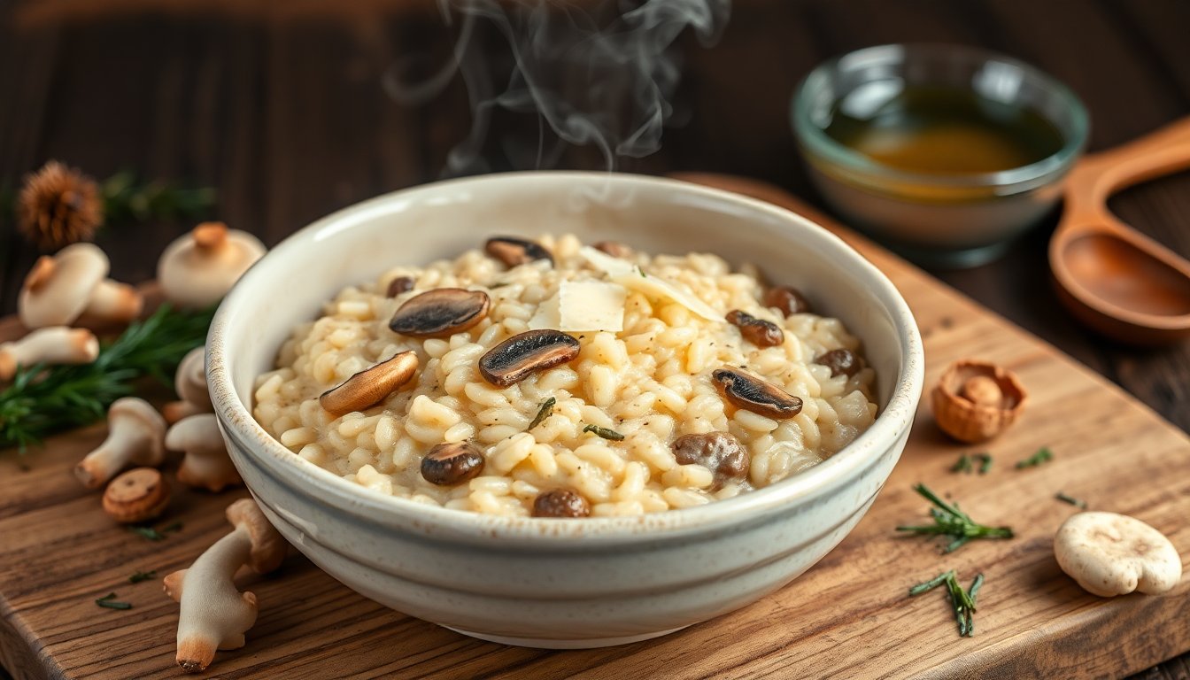 Umami-rich wild mushroom risotto for sustainable dining