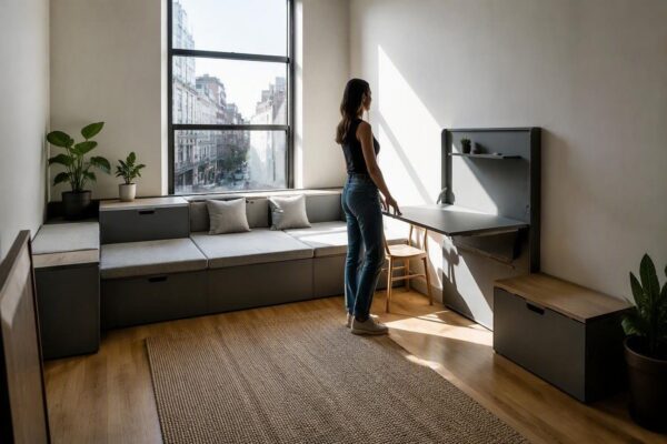 Maximizing tiny apartments with modular layouts and multi-use pieces