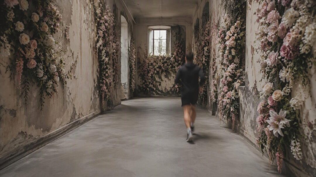 Colorful hallway makeover: painted flowers turn plain corridor into immersive space