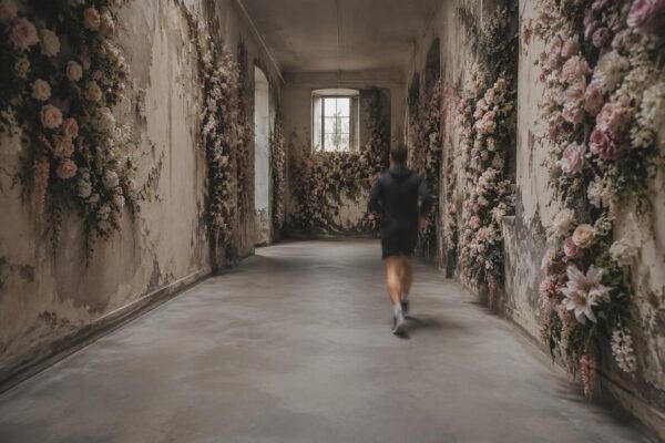 Colorful hallway makeover: painted flowers turn plain corridor into immersive space