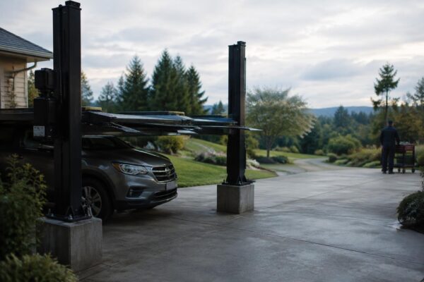 DIY driveway reinforcement lets car enthusiast use a portable lift