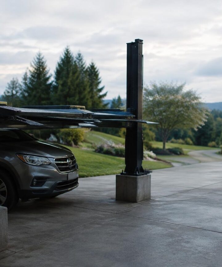 DIY driveway reinforcement lets car enthusiast use a portable lift