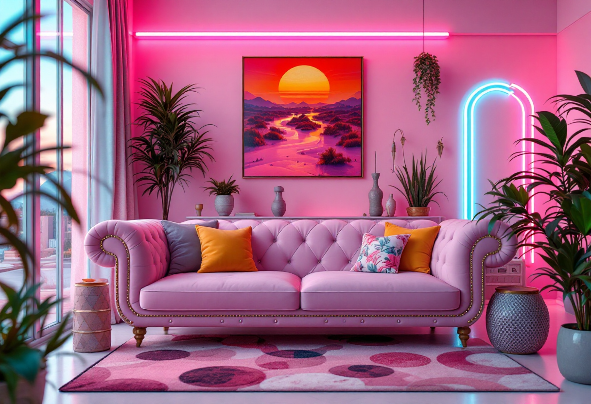 Immagine di arredamento in stile Vaporwave con colori pastello