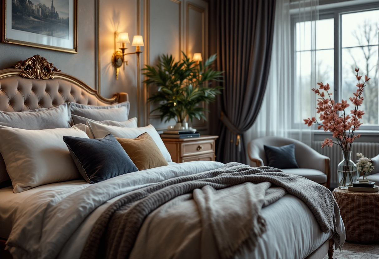 Camera da letto elegante e accessibile con decorazioni