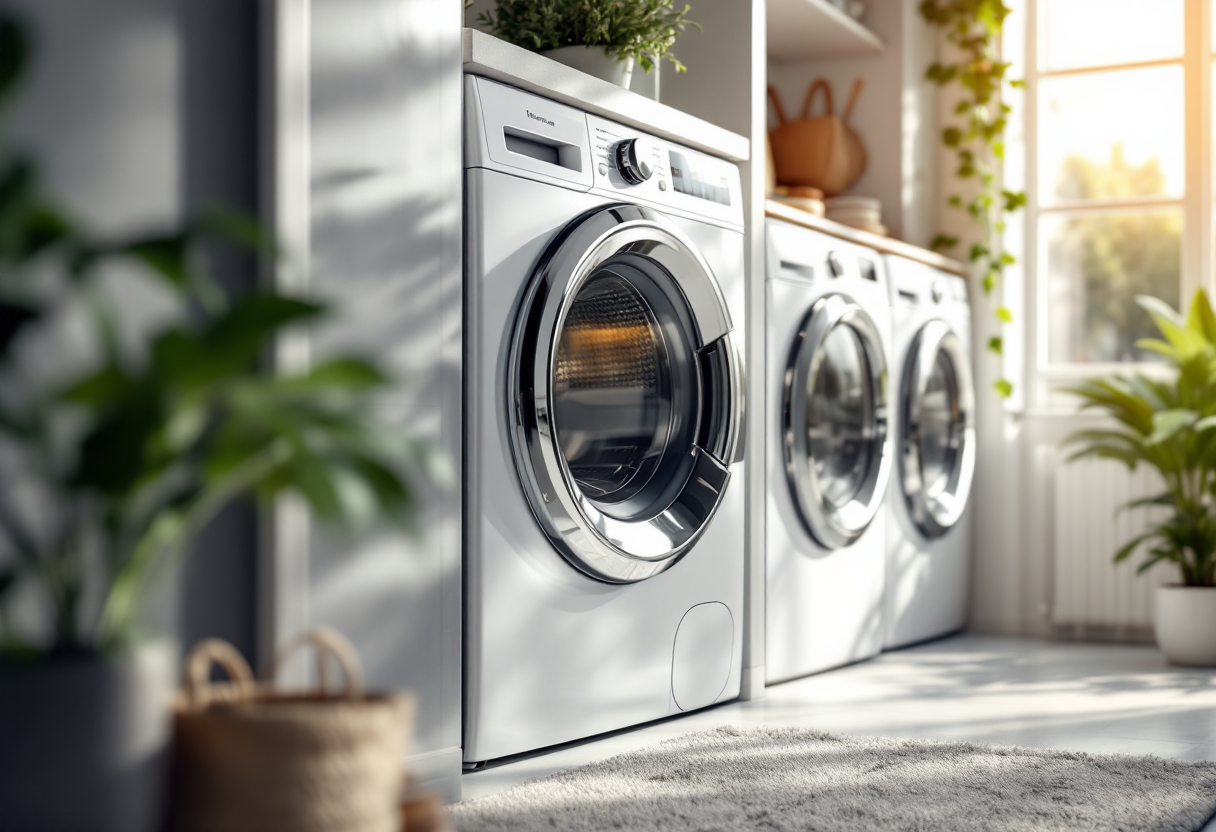 Asciugatrice moderna in uso per un bucato asciutto